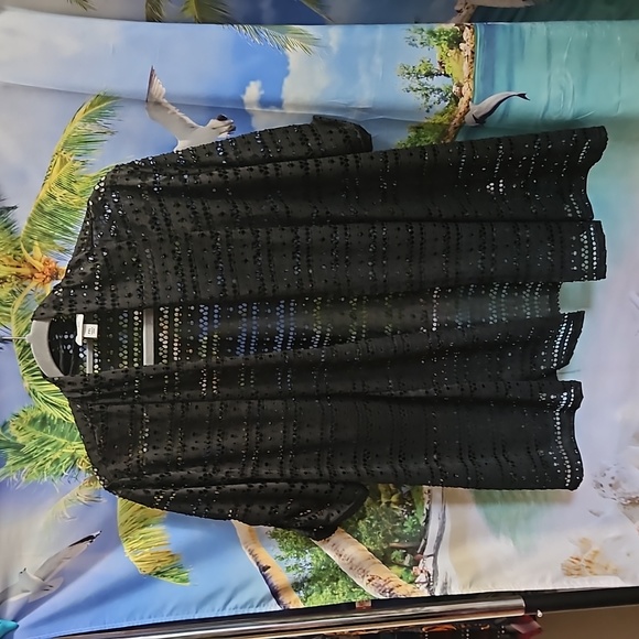 Kim Rogers Cardigan looks crocheted PXL short sleeve worn 1x black - Picture 4 of 9